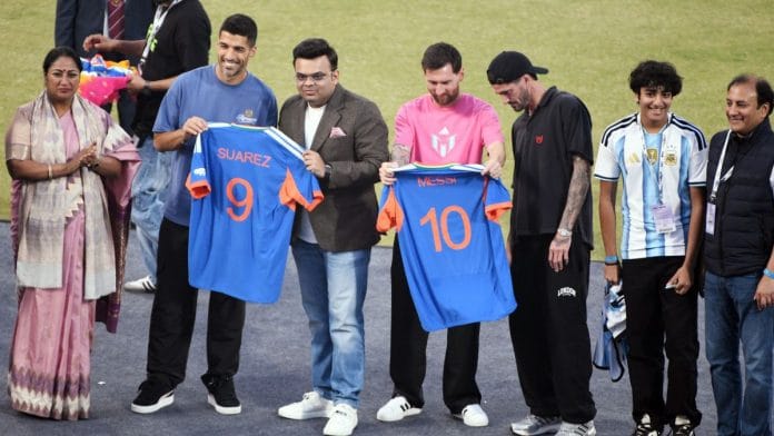 In Delhi, BCCI president Jay Shah presented Messi, Suárez, and de Paul with Indian cricket jerseys. | ANI