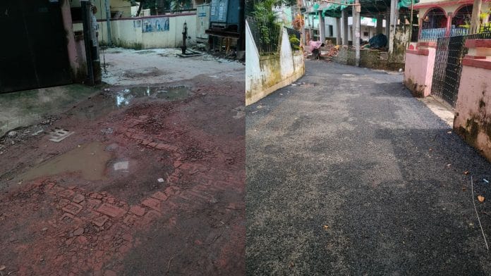 Before and after images of the road outside Aishwarya Roy’s home | By special arrangement