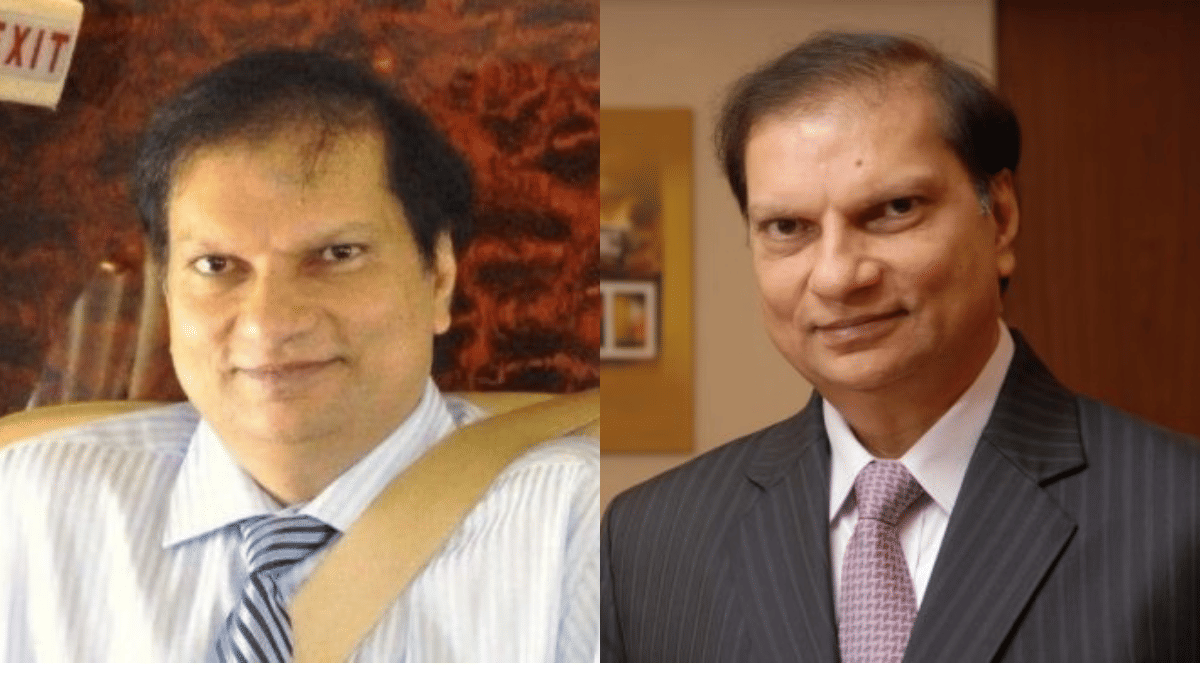 Sterling Biotech promoters Nitin Sandesara (left) and Chetan J. Sandesara. | X/@SarveshSays, Hemant Mishra/Mint via Getty Images