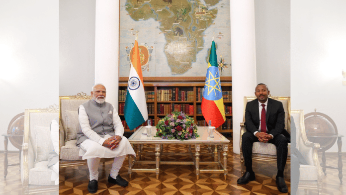 PM Narendra Modi with his Ethiopian counterpart Abiy Ahmed Ali in Addis Ababa | X/@narendramodi