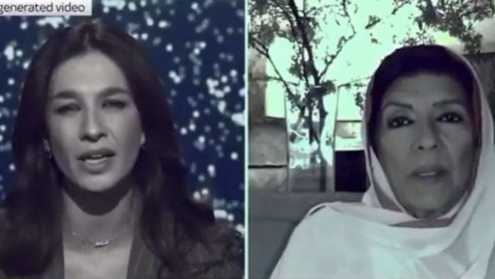 A screengrab of the AI-generated video of Sky News presenter Yalda Hakim (left) and former Pakistan Prime Minister Imran Khan's sister Aleema Khanum | Source: X, @SkyYaldaHakim