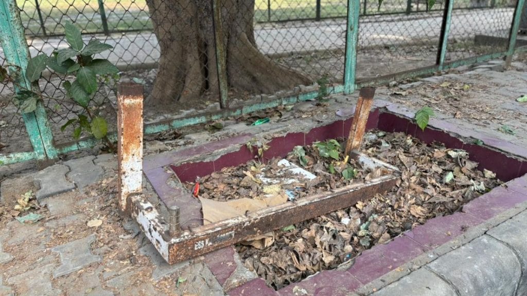 Dismantled bench at Nehru Stadium. Samridhi Tewari | ThePrint