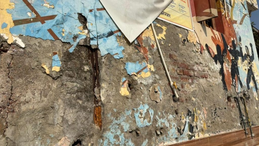 Walls peeling at Maharishi Dayanand Stadium in Jhajjar. Samridhi Tewari | ThePrint