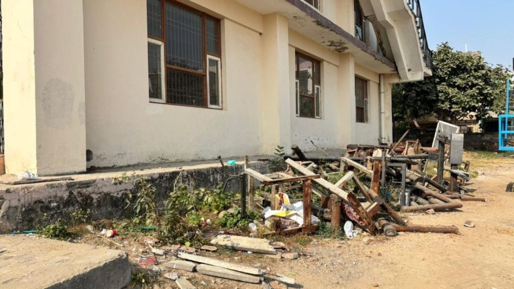 Discarded, broken furniture at the Maharishi Dayanand Stadium in Jhajjar. Samridhi Tewari | ThePrint